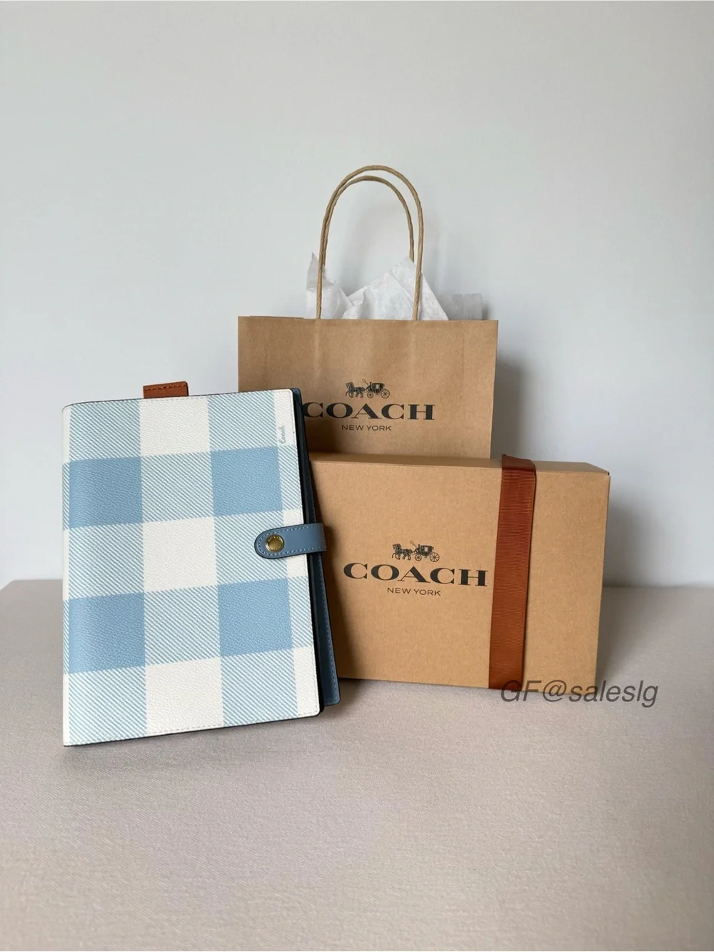 NWT Coach CFA43 Gingham Print Notebook Blue Multi Gift Box Set
